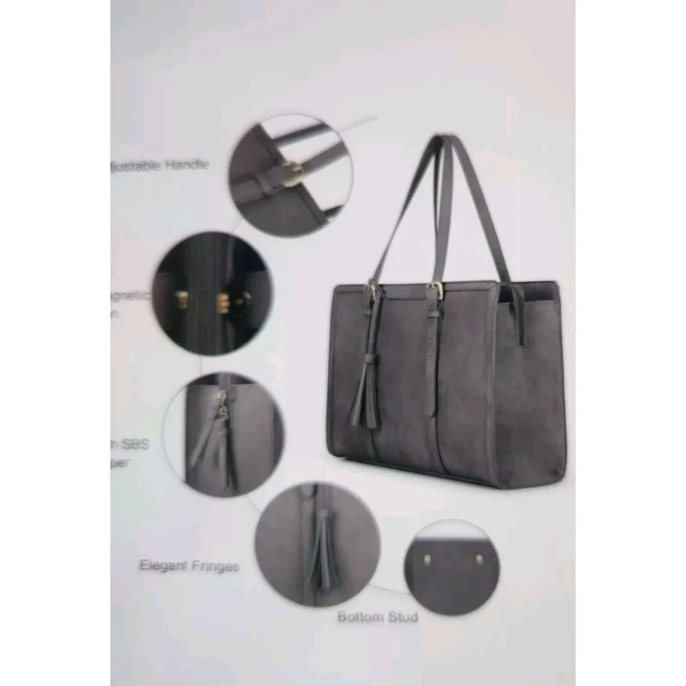 Laptop Bag Briefcase For Women Work Tote Leather Purse Gray Lots Of Pockets - Picture 7 of 16